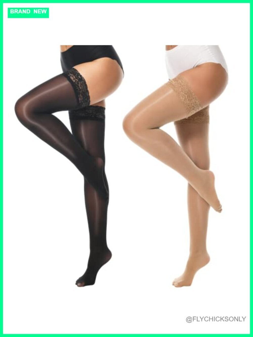 Shiny Thigh High Stockings Lace Top Stay Up Sheer Silky Tights 2 Pack
